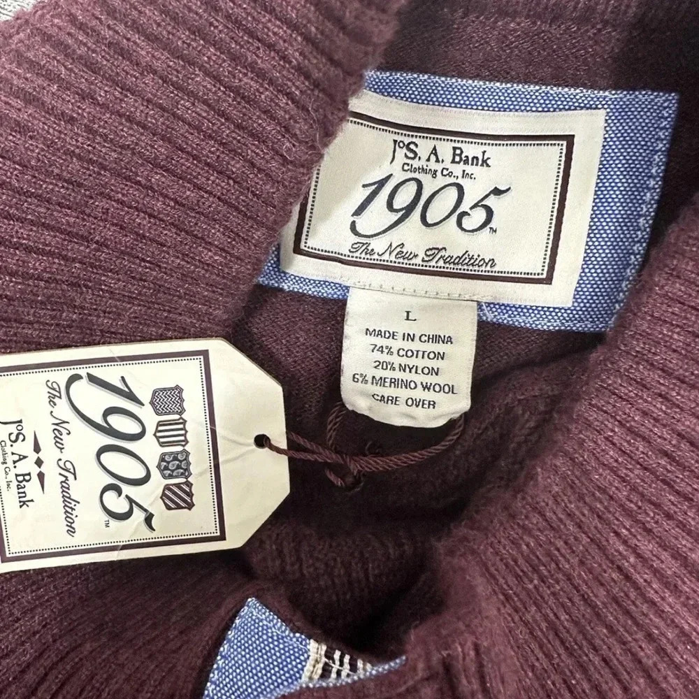 NEW Jos A Bank Men Burgundy Red Merino Wool 3/4 Button Sweater Long Sleeve Sz L - Picture 6 of 6